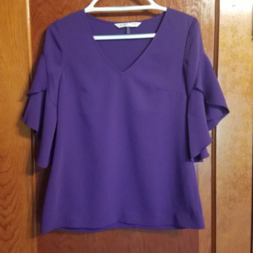 Trina Turk Rocks Tulip Sleeve V Neck Blouse